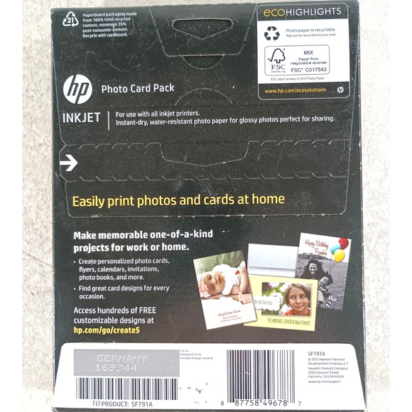 HP Photo Card Pack 10 Sheets 5x7 with Envelopes 5 Sheets 4x6 Glossy Photo Paper - Picture 2 of 3